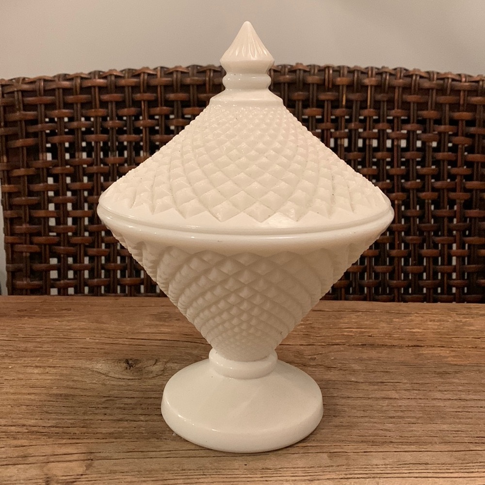Pressed Milk Glass Trinket Candy Dish